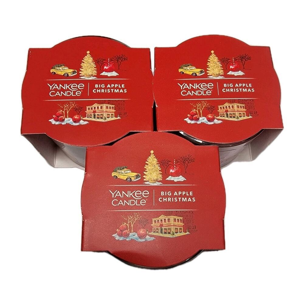 Lot of 3 Yankee Candle BIG APPLE CHRISTMAS Mini Single Jars Candles 1.3 oz x 3